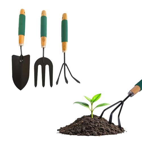 Zendea Set mit 3 Gartenwerkzeugen mit Rechen zum Sammeln von Blättern, eine Gabel zum Umpflanzen von Blumen und Schwertern zum Graben des Bodens – aus robusten Materialien und ergonomischem Griff von Zendea