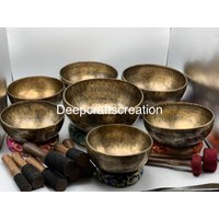 Vollmond Klangschalen 7Er Set - Mantra Graviert 7 Chakra Frequenz von ZenfulHarmonyCrafts