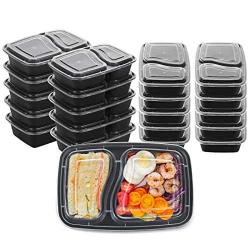 ZENG [20er Pack] Meal Prep Boxen, 2 Fach 1000ML Essensbox Wiederverwendbar BPA Frei Lunchbox mit Deckel Mikrowellengeschirr Spülmaschinenfest Luftdichter Deckelverschluss Mealprepdosen von ZENG