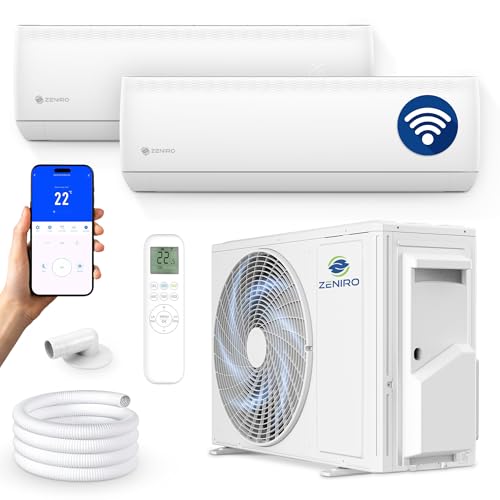 ZENIRO Multi Split Klimaanlage 2 Innengeräte Set (2 x 3,5kW) Klimagerät Air Conditioner mit Heizfunktion 21000 BTU 6,2kW A++ WiFi/App-Steuerung 4D AirFlow Heizen bis -20°C Vorgefüllt R32 von Zeniro