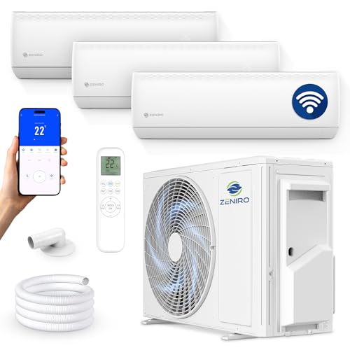 ZENIRO Multi Split Klimaanlage 3 Innengeräte Set (3 x 3,5kW) Klimagerät Air Conditioner mit Heizfunktion 27000 BTU 5,3kW A++ WiFi/App-Steuerung 4D AirFlow Heizen bis -20°C Vorgefüllt R32 von Zeniro