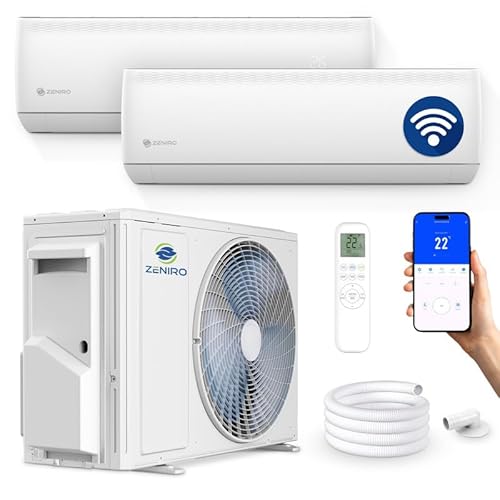 ZENIRO Multisplit Klimaanlage 2 Innengeräte Set (2 x 3,5kW) Klimagerät Air Conditioner mit Heizfunktion 18000 BTU 5,3kW A++ WiFi/App-Steuerung 4D AirFlow Heizen bis -20°C Vorgefüllt R32 von Zeniro