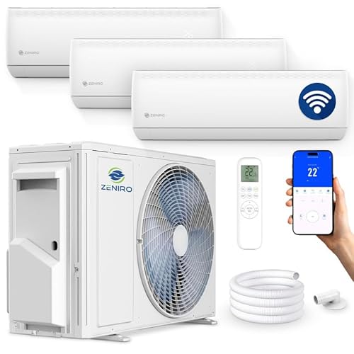 ZENIRO Multisplit Klimaanlage 3 Innengeräte Set (3 x 3,5kW) Klimagerät Air Conditioner mit Heizfunktion 27000 BTU 5,3kW A++ WiFi/App-Steuerung 4D AirFlow Heizen bis -20°C Vorgefüllt R32 von Zeniro