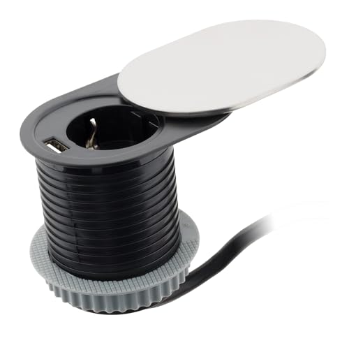 Zenitech - Einbausteckdose Schuko + USB A mit Schiebedeckel - Schwarz von Zenitech