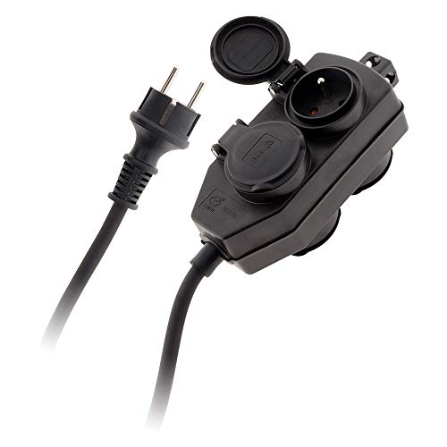 Zenitech - 4 Steckdosen Verbindungsdose IP44-3G 1.5mm² H07RN-F Kabel - Kindersicherung Für Außengebrauch - NF Zertifiziert - Schwarz - 5m Länge von Zenitech