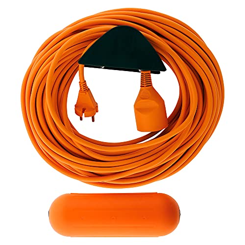 Zenitech- Gartenverlängerung 2x 1,5 mm² Orange 25 m + 1 orangefarbene wasserdichte Box + Wandhalterung von Zenitech