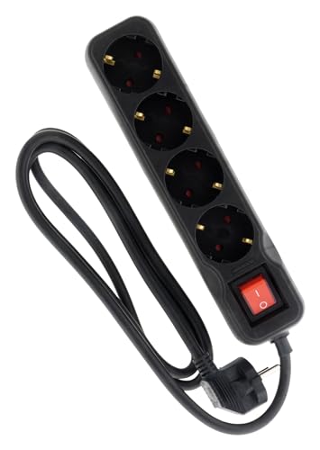 Zenitech, Schuko-Steckdosenleiste mit beleuchtetem Schalter, 4 x 16A-Steckdosen, 1,4m H05VV-F 3G1,5mm² Kabel, Schwarz, Kindersicherung, Erhältlich mit 3, 4, 5 oder 6 Steckdosen Zenitech, Schuko-Steckdosenleiste mit beleuchtetem Schalter, 4 x 16A-Steckdosen, 1,4m H05VV-F 3G1,5mm² Kabel, Schwarz, Kindersicherung, Erhältlich mit 3, 4, 5 oder 6 Steckdosen von Zenitech