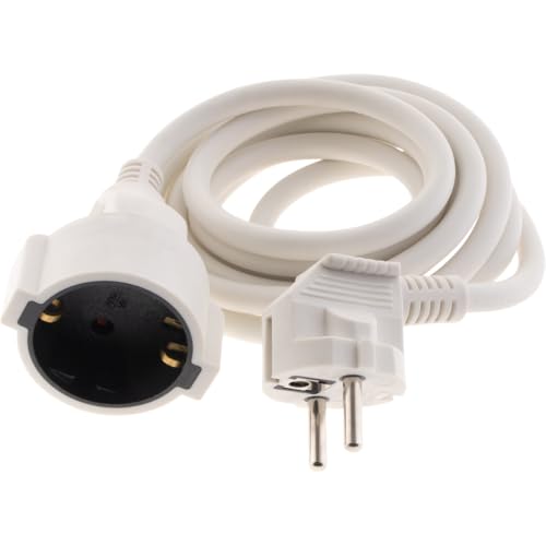 Zenitech, Schuko-Verlängerungskabel HO5VV-F 3G1,5mm² 2m weiß, Elektrokabel mit verstärkter Isolierung für Haushaltsgeräte, Max. Leistung 3680W, Spannung 230V von Zenitech