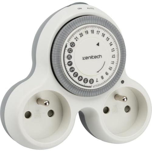 Zenitech Bolea – Biplite programmierbar 2 x 16 A mit mechanischer Zeitschaltuhr 15 Minuten – Leistung 3680 W – eine permanente Steckdose und eine programmierbare Steckdose – LED-Anzeige von Zenitech