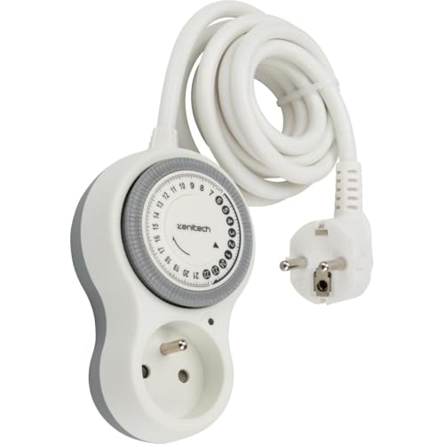 Zenitech Bolea – Verlängerungskabel programmierbar 2 m mit mechanischer Zeitschaltuhr 15 Minuten – Leistung 3680 W – Spannung 230 V – Kabel H05VVF 3G1,5 mm² – Stecker abgewinkelt 90 ° – LED-Anzeige von Zenitech