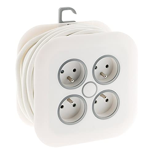 Zenitech - Haushaltskabeltrommel 4x 16A 2P+T Mit Ultra-Dünnem Stecker 3G1mm² - Wandmontagelöcher - Zugring Und Aufhängehaken - Weiß - 7m Zenitech - Haushaltskabeltrommel 4x 16A 2P+T Mit Ultra-Dünnem Stecker 3G1mm² - Wandmontagelöcher - Zugring Und Aufhängehaken - Weiß - 7m von Zenitech