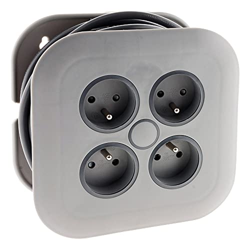 Zenitech - Haushaltsspule 4 Steckdosen 2P+E 16A + Schutzschalter - 7 Meter - Grau von Zenitech