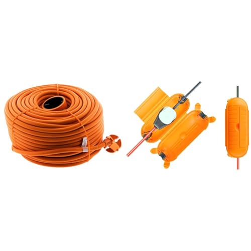 Zenitech Verlängerungskabel, 16 A, HO5VV-F, 2 x 1,5 mm², Orange, 50 m. & Brennenstuhl Safe-Box Big IP44 / Schutzbox für Verlängerungskabel (Schutzkapsel für Kabel im Außenbereich) gelb von Zenitech