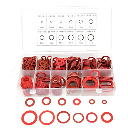 Zenithaur 600pcs Flat Waschmaschinen Kit Rotstahl Faser Waschmaschine Isolierung Waschmaschine Sortiert mit Speicherbox für elektrische und Sanitäranwendungen von ZenithAur