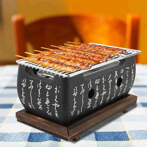 Zenithaur Japaner Grill mit isolierenden Holzbasis zum Tischschutz. Dieser tragbare Holzkohlegrill ist ein klassischer BBQ -Ofen für kleine Gruppen von ZenithAur