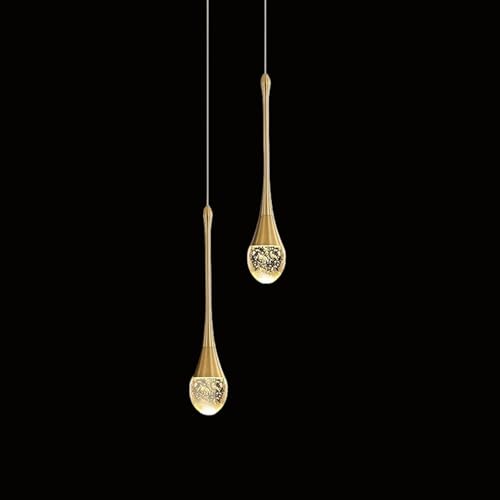LED Dimmbarer Kronleuchter,Goldener Regentropfen Kristall Pendelleuchte Esstisch,150 Cm /59"HöHenverstellbarer Wohnzimmer HäNgelampe,HäNgeleuchte FüR Foyer,Eingang,Esszimmer,2-Lichter Pendellampe von ZenithBeam