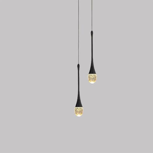LED Dimmbarer Kronleuchter,Schwarz Regentropfen Kristall Pendelleuchte Esstisch,150 Cm /59"HöHenverstellbarer Wohnzimmer HäNgelampe,HäNgeleuchte FüR Foyer,Eingang,Esszimmer,2-Lichter Pendellampe von ZenithBeam