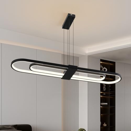 Moderne Ovale Led Pendelleuchte Esstisch,Doppelring Design Schwarz Wohnzimmer HäNgelampe,Stufenlos Dimmbar KüCheninsel Pendelleuchte,Linear HöHenverstellbar Esszimmer KüChenlampe, BüRo,Studie,Café,40W von ZenithBeam