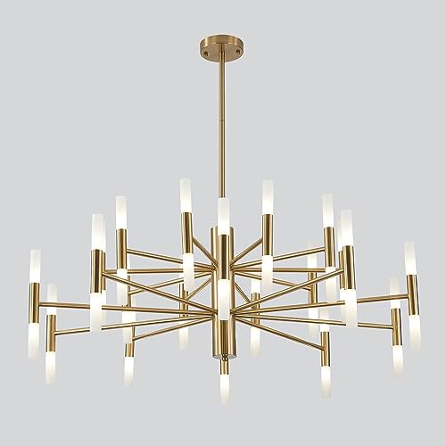 ZenithBeam Beleuchtung, gebürstetes Messing, 40-flammiger LED-Sputnik-Kronleuchter, Mid-Century-Modern-Kronleuchter, goldfarbene runde Pendelleuchte, Vintage-Industrie-Unterputz-Deckenleuchte ZenithBeam Beleuchtung, gebürstetes Messing, 40-flammiger LED-Sputnik-Kronleuchter, Mid-Century-Modern-Kronleuchter, goldfarbene runde Pendelleuchte, Vintage-Industrie-Unterputz-Deckenleuchte von ZenithBeam