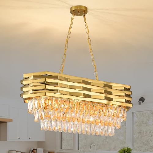 ZenithBeam Gold Moderner Kristall Pendelleuchte Esstisch E14 Gold HäNgelampe Wohnzimmer Esszimmer Kronleuchter üBer Tisch Oval Pendelleuchten Pendelleuchte FüR KüCheninsel L80Cm von ZenithBeam