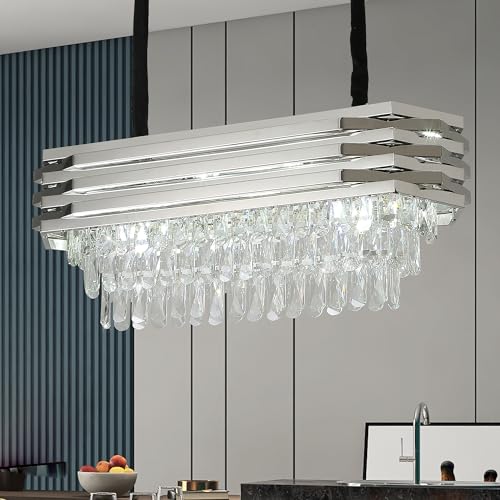 ZenithBeam Kristall Pendelleuchte Esstisch,Chrom 80cm GroßEr Pendelleuchten E14 K9 Oval HäNgelampe FüR Wohnzimmer KüChe, Schlafzimmer, Flur, Esszimmer von ZenithBeam