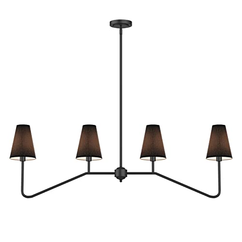 ZenithBeam Lineare Kücheninsel-Beleuchtung mit 4 Leuchten, 120 cm breit, klassische Kronleuchter in Mattschwarz mit schwarzen Leinenschirmen, 160 W von ZenithBeam