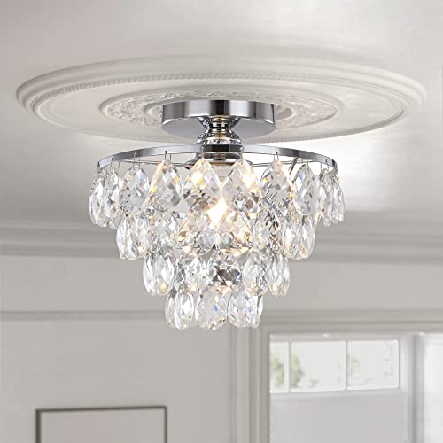 ZenithBeam Mini-Kristall Deckenleuchte, Kleiner moderner Kristall Deckenlampe für Flur,Unterputz-Kristall Deckenleuchte Kronleuchter für Schlafzimmer,Flur,Wohnzimmer (Silber) von ZenithBeam