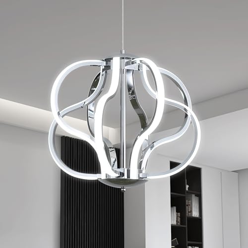 ZenithBeam Moderne LED Pendelleuchte, Chrom Lampe Wohnzimmer Mit Fernbedienung, Dimmbare Kunstdekor Lampe 40 W, 8 Lichter Linie HäNgelampe FüR Wohnzimmer, KüChe, Schlafzimmer, Flur, Esszimmer von ZenithBeam