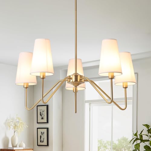 ZenithBeam Pendelleuchte Gold Modern,5-Licht Wohnzimmerlampe 76Cm E14 Lampen Mit WeißEm Leine Lampenschirm HäNgelampe FüR Esstisch Schlafzimmer KüChe,200W ZenithBeam Pendelleuchte Gold Modern,5-Licht Wohnzimmerlampe 76Cm E14 Lampen Mit WeißEm Leine Lampenschirm HäNgelampe FüR Esstisch Schlafzimmer KüChe,200W von ZenithBeam