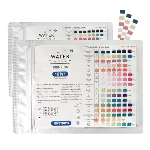 50x 16 in 1 Trinkwasser Teststreifen, Wassertester trinkwasser,Wasserhärte teststreifen,Ph teststreifen, Trinkwasser Testband zur einfachen Prüfung der Wasserqualität von ZenithFast
