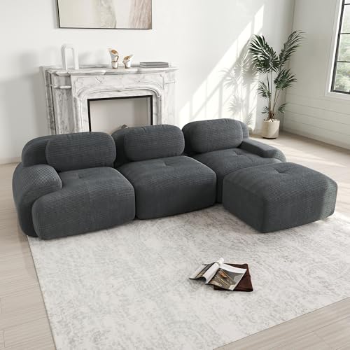 Zenithpath Ecksofa L Form 4 Seater Sofa mit Schlaffunktion, Big Sofa 298x178cm,Tiefer Sitzer, mit 3 Kissen, Schlafsofa Cordoptik, Eckcouch Keine Montage Erfordlich (Grau) von Zenithpath