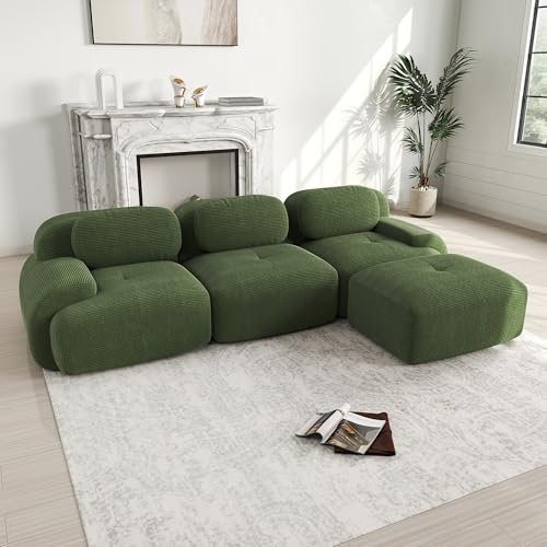 Zenithpath Ecksofa L Form 4 Seater Sofa mit Schlaffunktion, Big Sofa 298x178cm,Tiefer Sitzer, mit 3 Kissen, Schlafsofa Cordoptik, Eckcouch Keine Montage Erfordlich (Grün) von Zenithpath