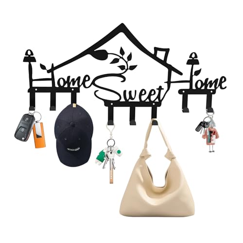 ZenithyrEn Schlüsselbrett Home Sweet(Neues Design), 8 Haken, Deko Schlüsselbrett, Bohren oder Selbstklebend Installieren, Ideal für Schlafzimmer & Küche, Hängen Küchenbesteck von ZenithyrEn