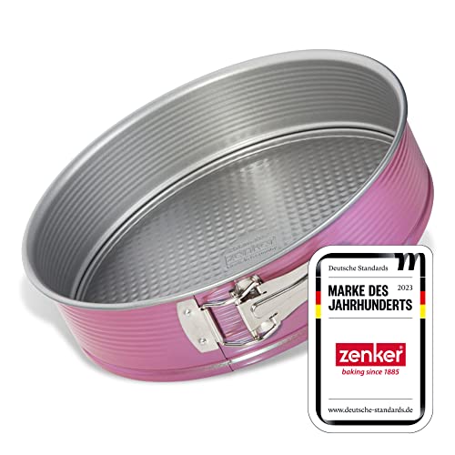 Zenker Z7480 creative studio Springform Ø 26 cm, Backform mit Flachboden, runde Kuchenform mit Antihaftbeschichtung, kreatives Backen (Farbe: rosa, silber), Menge: 1 Stück von Zenker