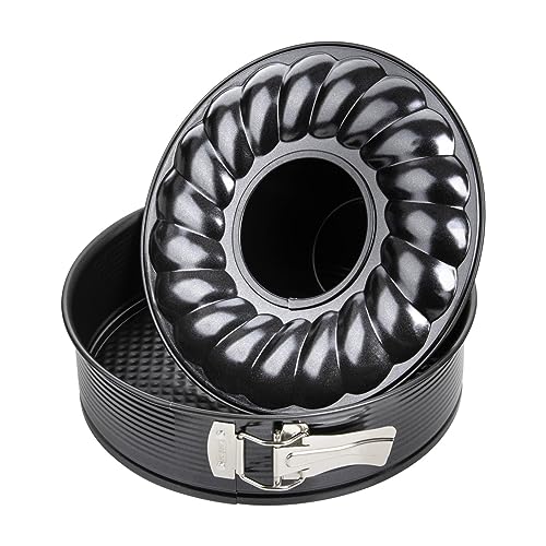 Zenker Springform mit Flach- und Rohrboden Ø 28 cm BLACK METALLIC, Backform mit Antihaftbeschichtung, runde Kuchenformen-Set mit 2 Böden (Farbe: Schwarz), Menge: 1 Stück von Zenker