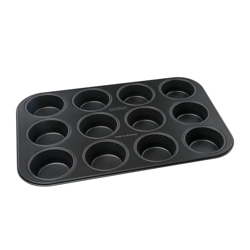 Zenker 12er-Muffinform Ø 7 cm BLACK METALLIC, Muffinbackform aus Stahlblech, Backblech mit Antihaftbeschichtung (Farbe: Schwarz Metallic), Menge: 1 Stück von Zenker
