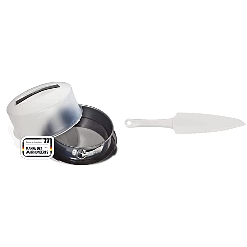 Zenker 7020 Springform mit Transporthaube Ø 28 cm DELUXE & Tortenmesser, 29 cm Patisserie, praktischer Küchenhelfer aus Kunststoff, Küchenutensil zum schneiden, anheben und servieren von Kuchen, weiß von Zenker
