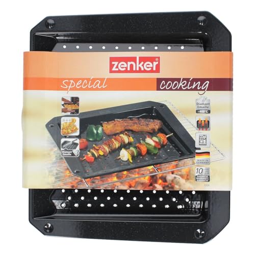 Zenker 7206 ORIGINAL Grillblech Ofenblech 380x330mmx30mm emailliert bis 400°C mit Thermolochung Fettsammelrillen für Gasgrill Holzkohlegrill schnittfrst säurefest spülmaschinenfest - Made in Germany von Zenker