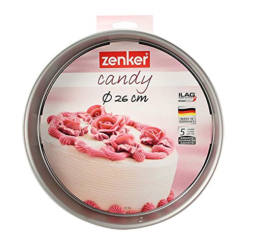 Zenker Springform mit Flachboden 26 cm Candy, traditionelle Backform für köstliche Backkreationen, Backform mit Antihaftbeschichtung (Farbe: silber/rosa), Menge: 1 Stück von Zenker