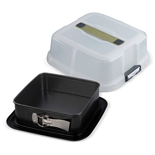 Zenker Bake, Click & Go Quadratische Springform mit Haube – 24 x 24 x 8 cm – Backform mit passendem Deckel für den direkten Transport – Kuchenform zum Backen & Transportieren von Zenker