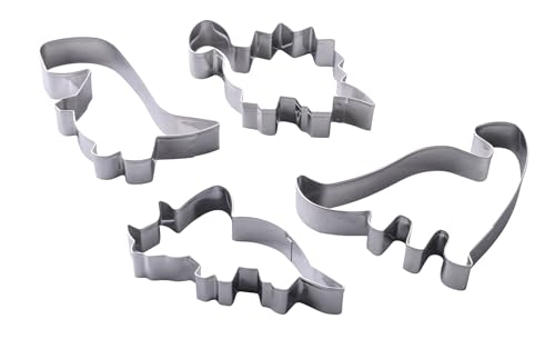 Zenker Dinosaurier-Ausstecher-Set aus Edelstahl, 4-teilig – Perfekt für kreative Backsessions mit Kindern, spülmaschinengeeignet, trendiges Dino-Design, Silber von Zenker