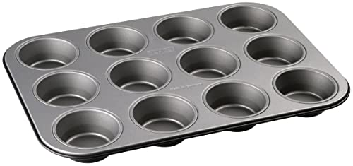 Zenker Energy Muffinblech, Form, Backform, Kuchenform, für 12 Muffins, Antihaft Classic, Silber/Anthrazit, L 38.5 cm, 6910, Stahlblech von Zenker