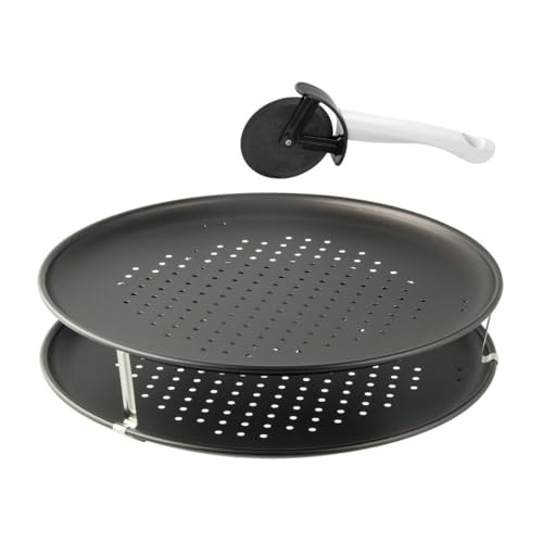 Zenker 7512 Pizzaset 3-teilig,Pizzableche,Pizzaschneider,Pizzablech rund (Ø 32 cm) gelocht,inkl. Pizzaschneider und Halter,für Pizza,Flammkuchen von Zenker