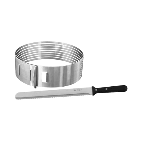 Zenker 7704 Tortenboden-Schneidhilfe-Set, mit Konditor- bzw. Glasurmesser Patisserie,Profi-TortenmesserzumSchneidenfürSchicht-Torten,Torten-ZubehörausEdelstahl,Menge:1Stück,Farbe:silber von Zenker