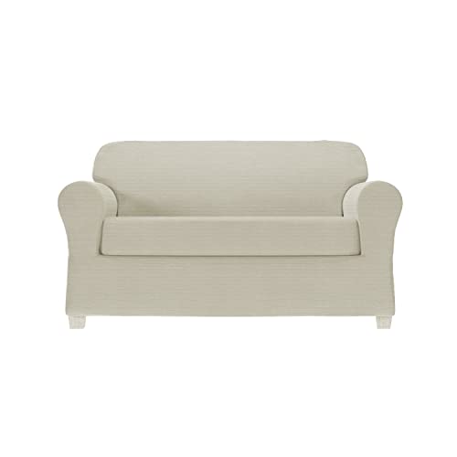 Zenna Home, Elfenbeinfarbener 2-teiliger Chenille-Stretch-Schonbezug für Zweisitzer, Elfenbeinfarben von Zenna Home