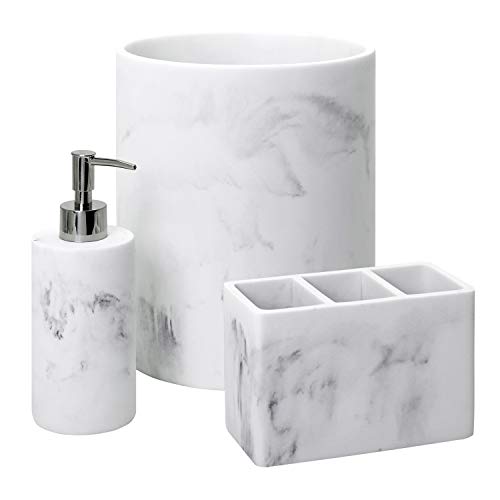 Zenna Home teiliges Badezimmer-Zubehör Kosmetik-Organizer, Seifen-oder Lotionspender und Abfalleimer, Marmor Corin Badezubehör, Harz, Grau (Marble Grey), 3-Piece Set von Zenna Home