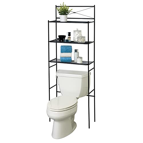 Zenna Home Over The Toilet Storage Shelf Black - Metal Bathroom Organizer with 3 Shelves, Fits Above Toilet - Space Saving Over Toilet Storage Rack with Cross-Style Design, Easy Assembly von Zenna Home