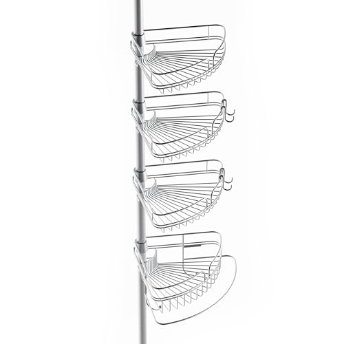 Zenna Home Shower Tension Pole Caddy, Chrome Dusch-Spannstange, Satin, Stahl von Zenna Home