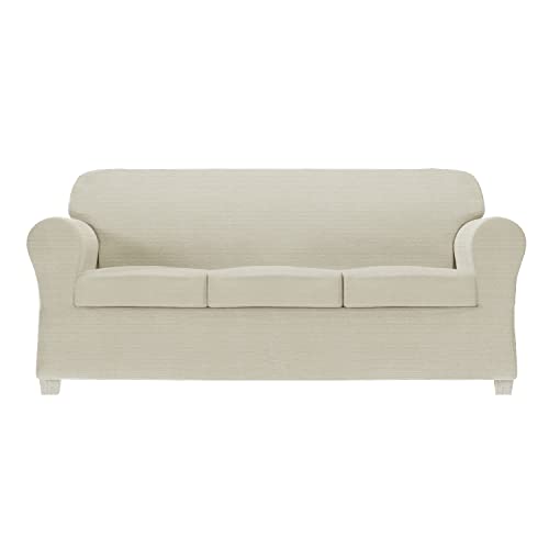 Zenna Home Sofa-Schonbezug aus Chenille, dehnbar, 4-teilig, elfenbeinfarben von Zenna Home
