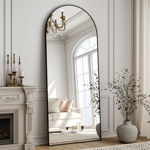 ZenoMirris Ganzkörperspiegel 150x40 cm, Bogenförmiger Standspiegel mit Aluminiumrahmen – Bodenspiegel und Wandspiegel zum Stehen, Anlehnen oder Hängen, für Schlafzimmer & Wohnzimmer, Schwarz von ZenoMirris